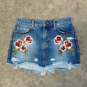 Free People Rose Embroidered Denim Skirt